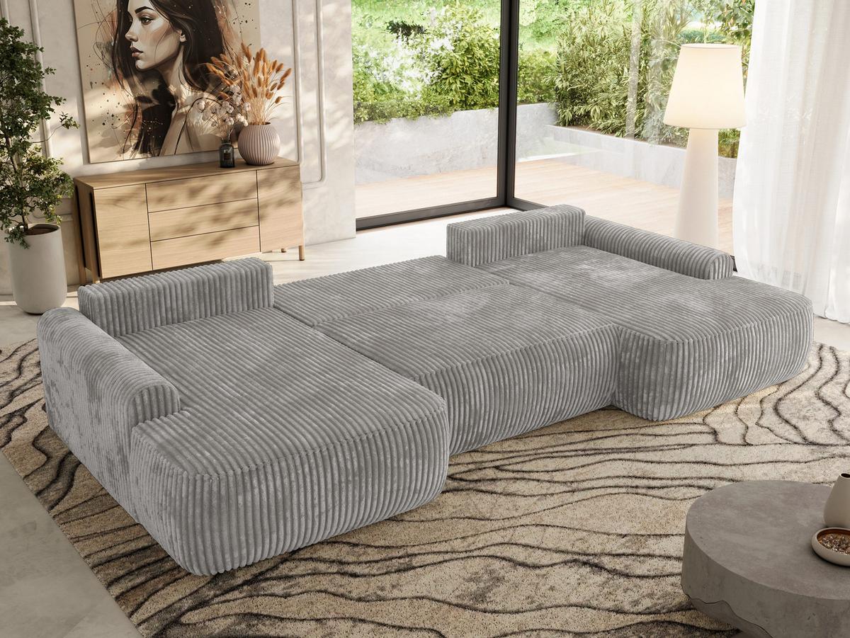 WOHNLANDSCHAFT CUBO U Grau Cord - Schwarz/Grau, Kunststoff/Textil (370/100/187cm) - MKS