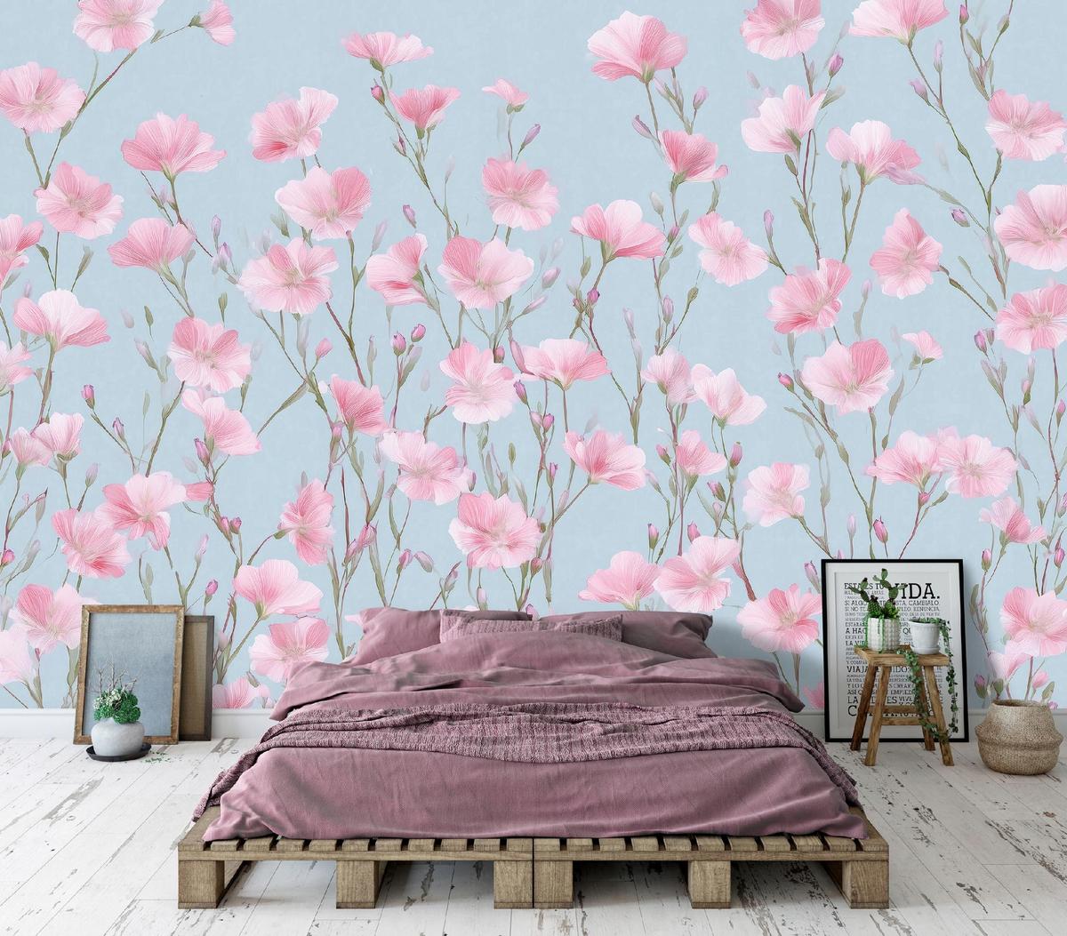 FOTOTAPETE Blumen Wiese Rosa 350x250 cm - Multicolor, Papier (350/250cm) - Wallarena