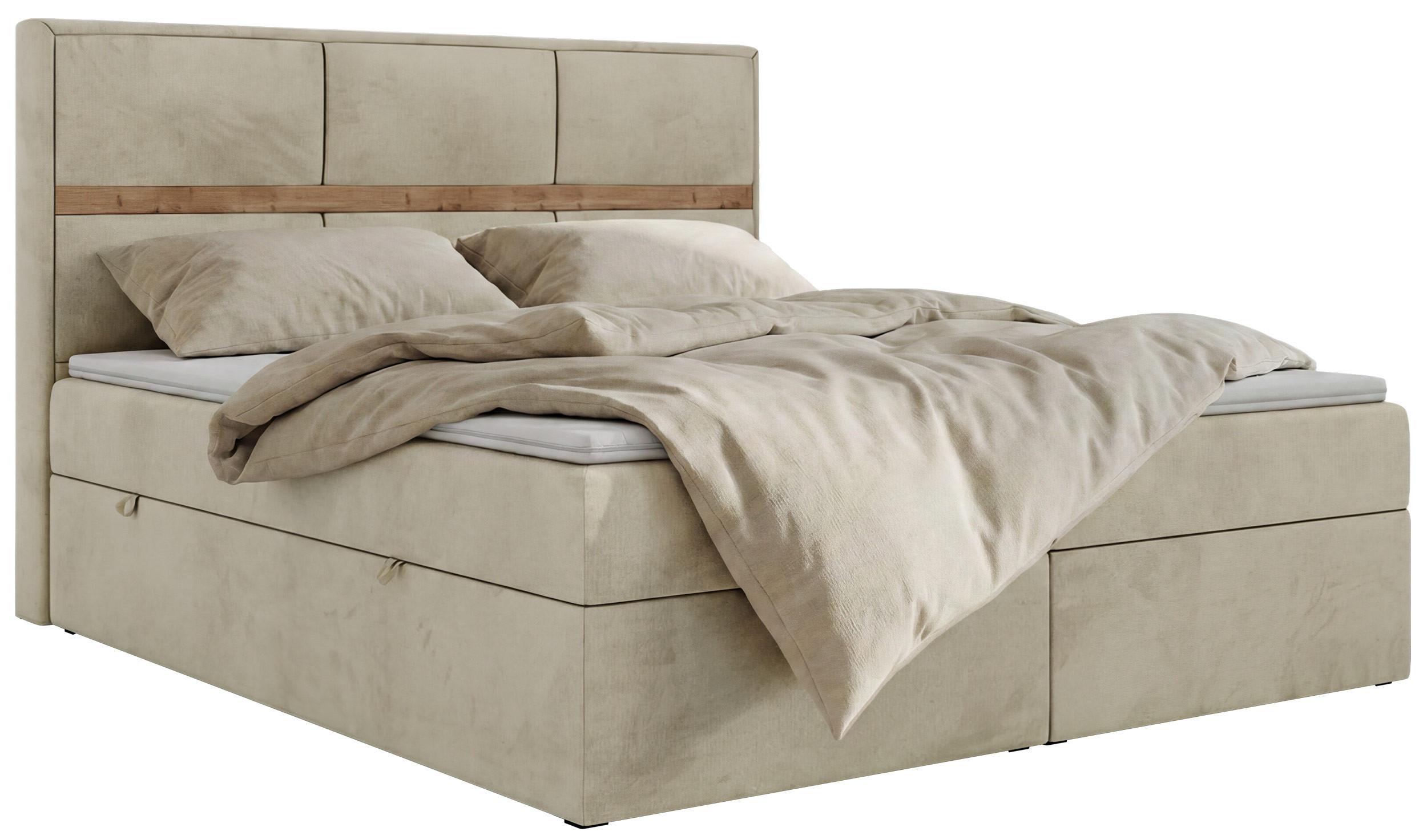 BOXSPRINGBETT ORVO 160/200 - Beige Velvet - Topper T25 - H3 - Beige/Schwarz, Kunststoff/Textil (160/200cm) - MKS
