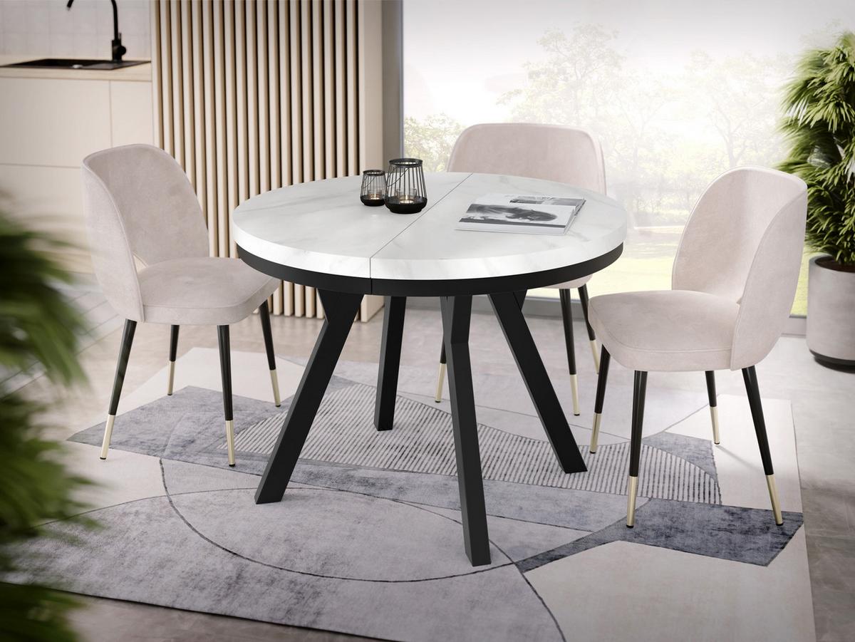 ESSTISCH Lume runder ausziehbarer, Weißer Marmor 100-200/100/76 cm - Ecru/Schwarz, Holz/Holzwerkstoff (100/200/76cm) - WFL GROUP