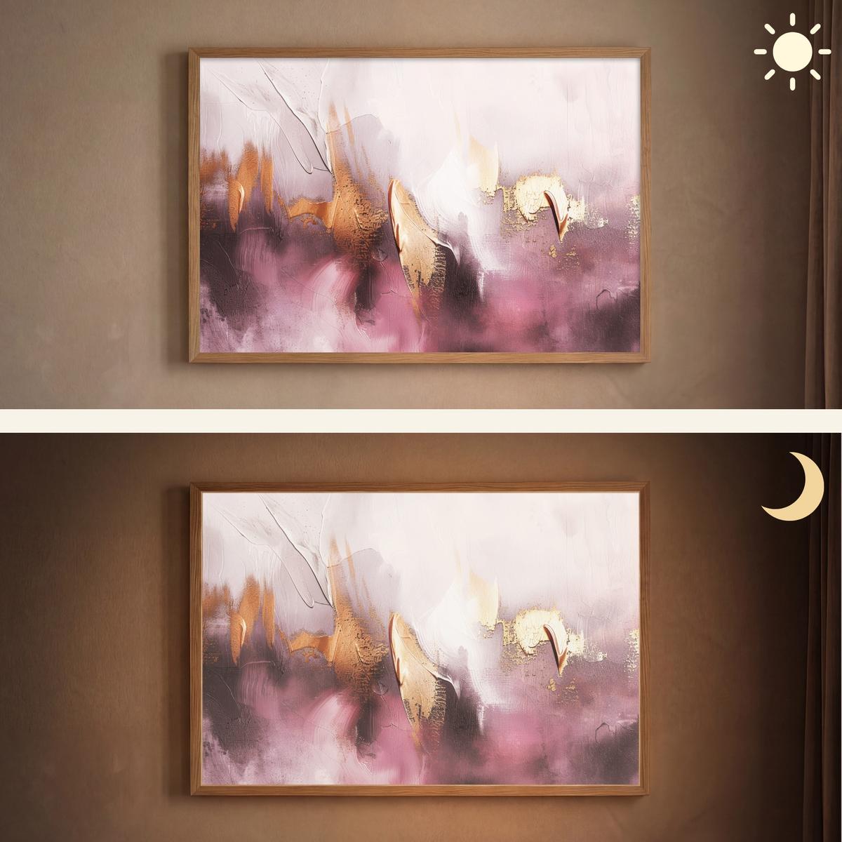 WANDLEUCHTE MIT AKKU Lila - Abstrakt - Farbe - Gold 90x60 cm - Mauve, Holzwerkstoff (90/60/8cm) - OnlyWow