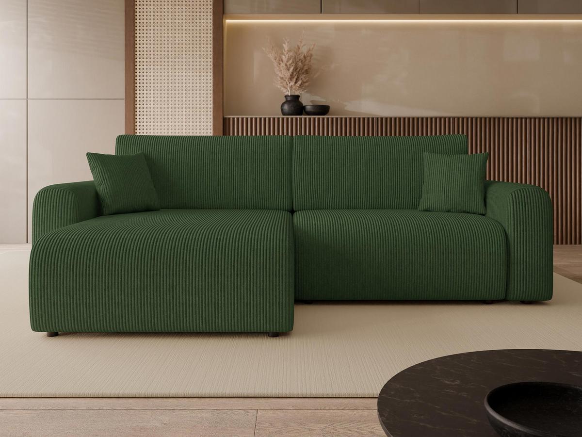 ECKSOFA Floryn L Cord - Schwarz/Grün, Holz/Kunststoff (245/145cm) - MIRJAN24