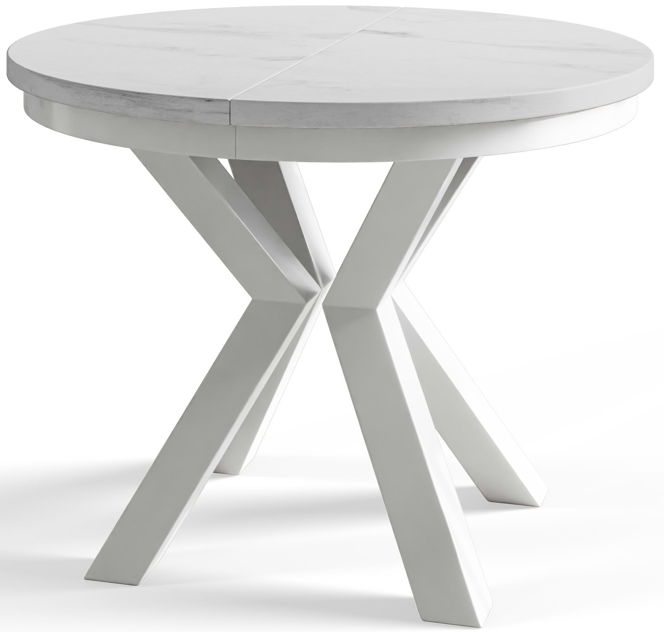 ESSZIMMERTISCH LOFT, ausziehbarer Tisch 120 cm/200 cm, Farbe: Hellgrau, mit Metallbeinen in Farbe Weiß - Hellgrau/Weiß, Holzwerkstoff (120/120/76cm) - Alpi-Möbel
