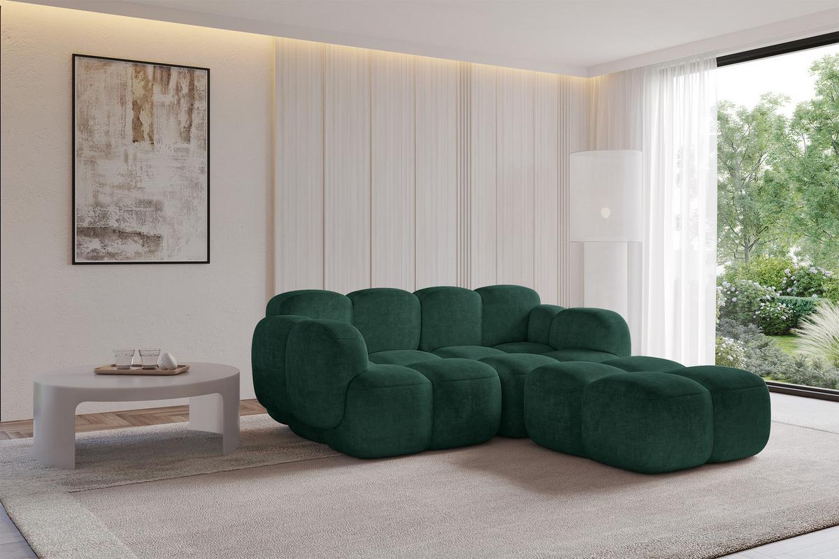 ECKSOFA modulares Sofa Rechts Miko-L1 214x205x75 Grün Velours - Schwarz/Grün, Holzwerkstoff/Kunststoff (214/205cm) - ALTDECOR