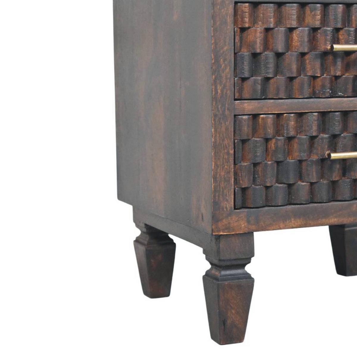 NACHTTISCH Rich-Velvet-Mocha-Finish, 2 Schubladen, 1 offenes Regal, Dunkelbraun - Dunkelbraun, Holz/Metall (35/60/45cm) - Artisan Furniture
