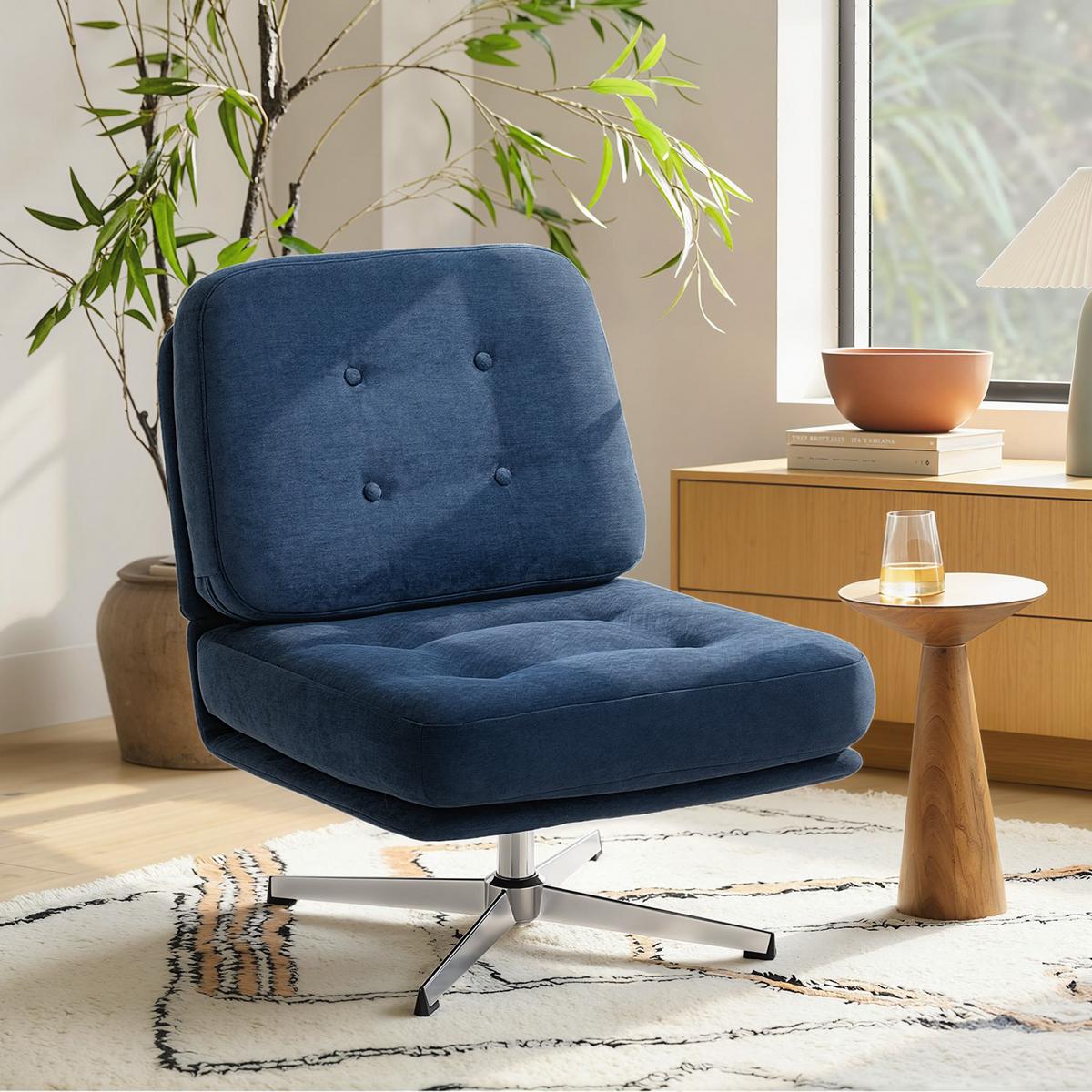 LOUNGESESSEL aus Polyester Dunkelblau - Silberfarben/Dunkelblau, Textil/Metall (70/84/87cm) - HOMCOM