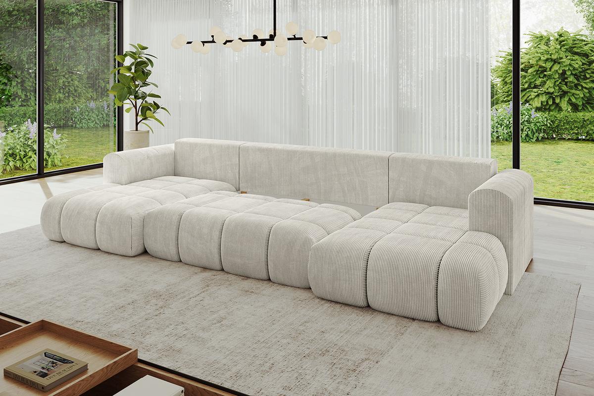 WOHNLANDSCHAFT CLOUD-U 405x185x90 Creme Cord - Hellgrau/Creme, Holzwerkstoff/Kunststoff (405/90/185cm) - ALTDECOR