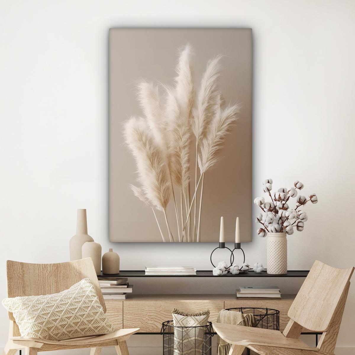 LEINWANDBILD Pampasgras - Federn - Pastell - Weiß Deko XXL 80x120 cm - Naturfarben, Textil (80/120cm) - MuchoWow