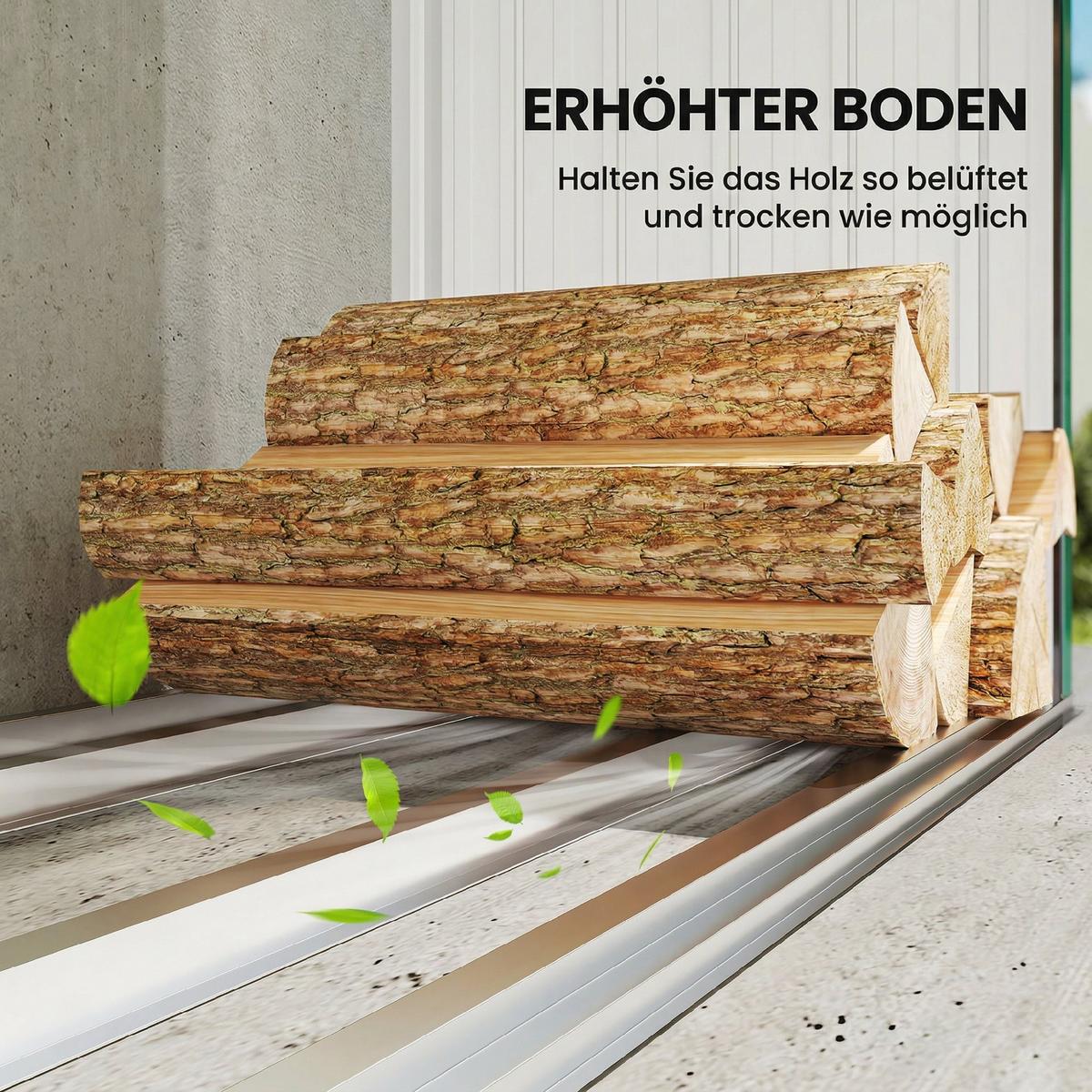 KAMINHOLZREGAL Verzinkter-Stahl Grün - Grün, Metall (66.5/150/213cm) - Outsunny