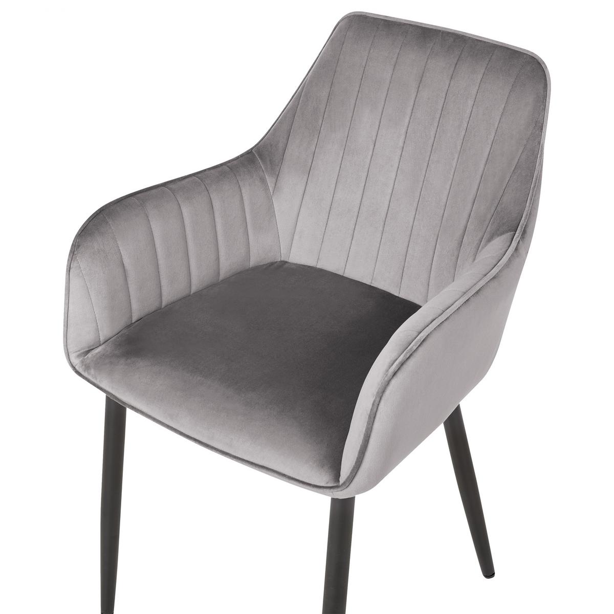ESSZIMMERSTUHL 2er-Set Samtstoff dunkelgrau Wellston - Schwarz/Grau, Textil (60/84/61cm) - Beliani