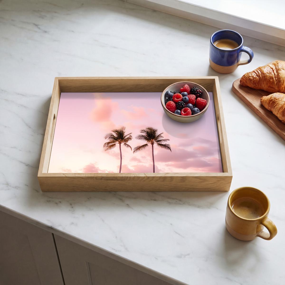 TABLETT Palmen - Lila - Wolken - Himmel 40x30 cm - Rosa, Holz (40/5/5cm) - OnlyWow