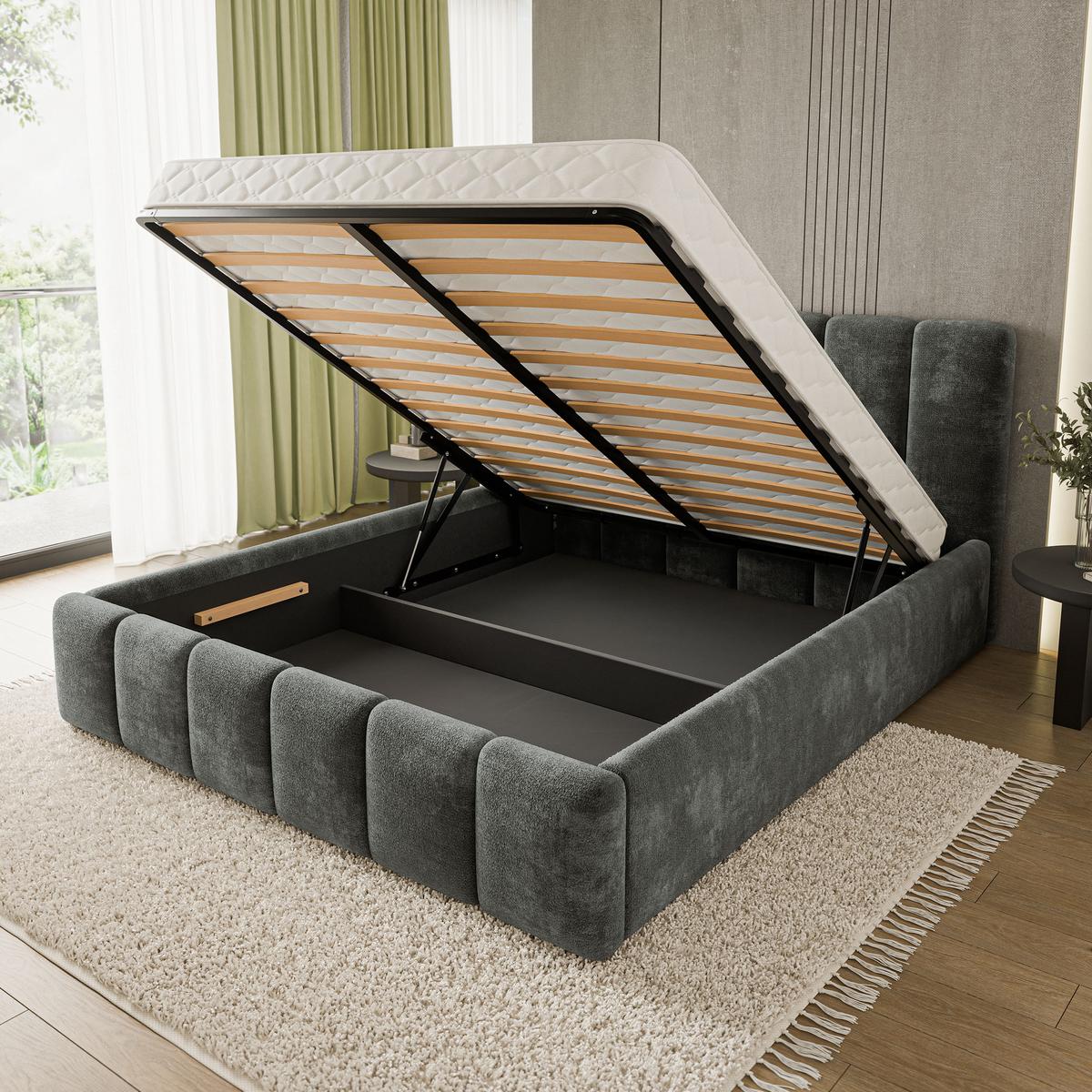POLSTERBETT ATTORA LM 200x200 cm mit Bettkästen - Grau - Grau, Holz (200/200cm) - MASSENO
