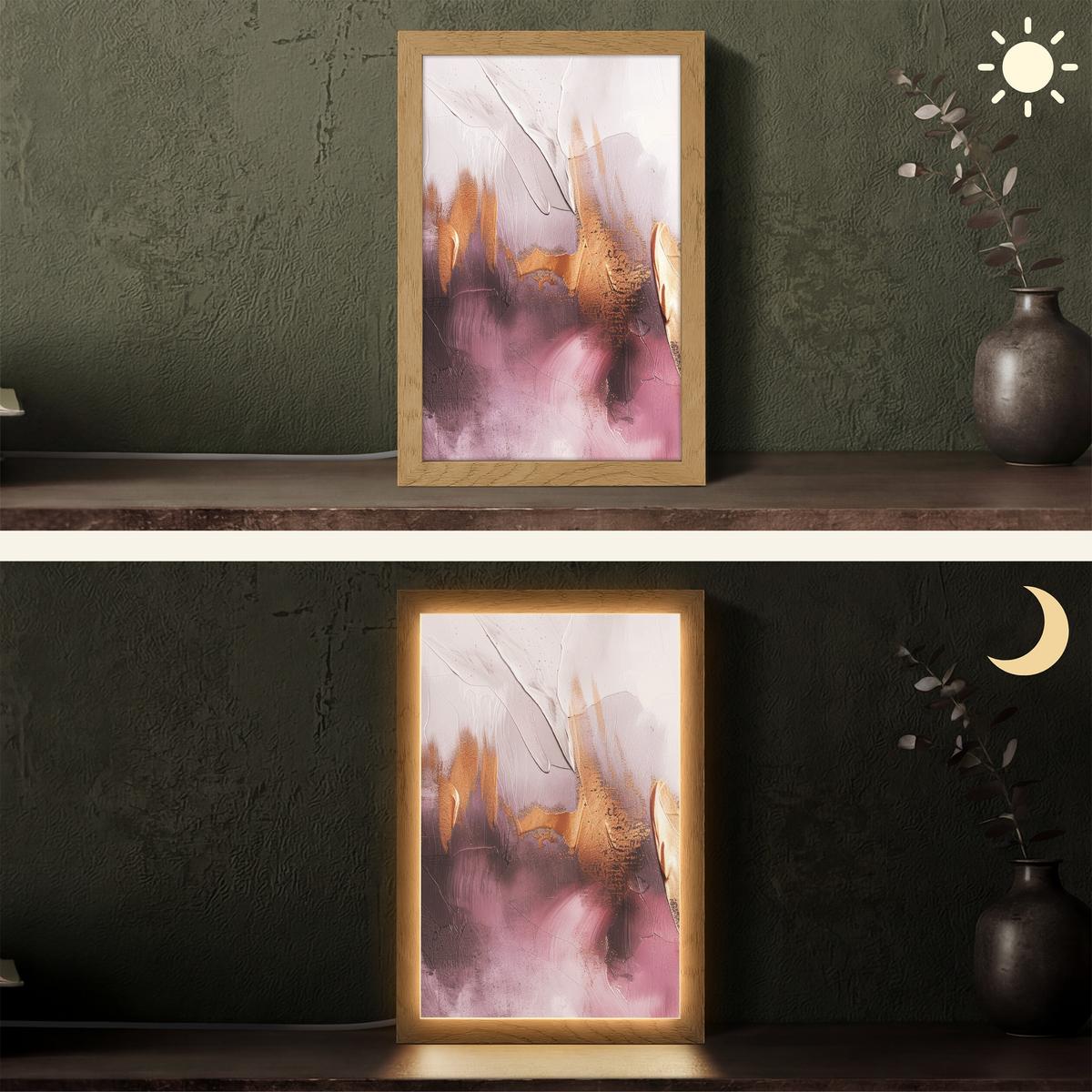 TISCHLEUCHTE Lila - Abstrakt - Farbe - Gold 20x30 cm - Baltimorefarben, Holzwerkstoff (8/20/30cm) - OnlyWow