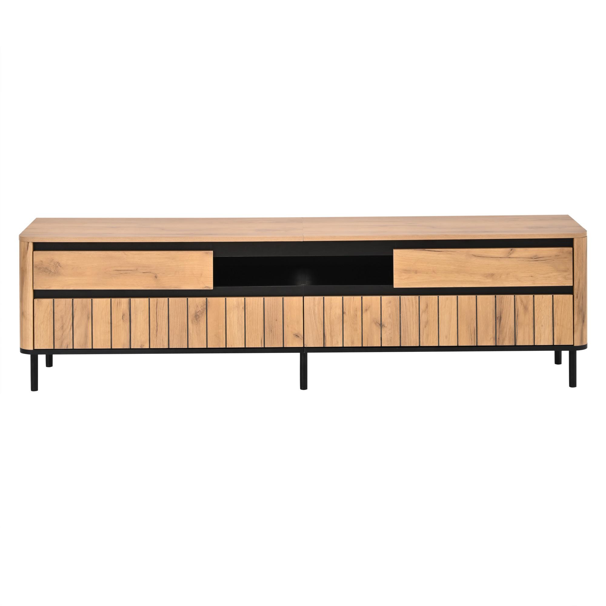 TV-LOWBOARD 180cm Naturholz & Schwarz mit 2 Schubladen & 2 Klapptüren - Schwarz/Naturfarben, Holzwerkstoff (180/52/40cm) - Urban Meuble