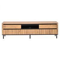 TV-LOWBOARD 180cm Naturholz & Schwarz mit 2 Schubladen & 2 Klapptüren - Schwarz/Naturfarben, Holzwerkstoff (180/52/40cm) - Urban Meuble