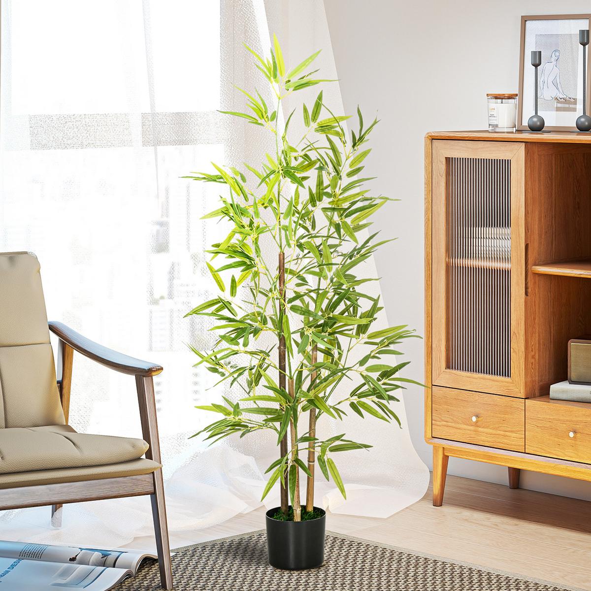 KÜNSTLICHE Pflanzen 2er Set, Kunst Bambus, 120 cm - Grün, Kunststoff (120cm) - HOMCOM