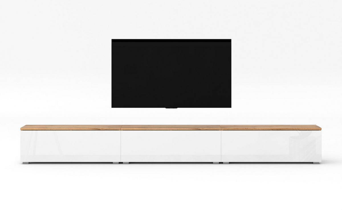LOWBOARD Loriano 3x100 Wotan, Weiß Hochglanz 300/36,5/32 cm – Hängend und Stehend - Braun/Weiß, Holzwerkstoff/Kunststoff (300/36.5/32cm) - AX Living