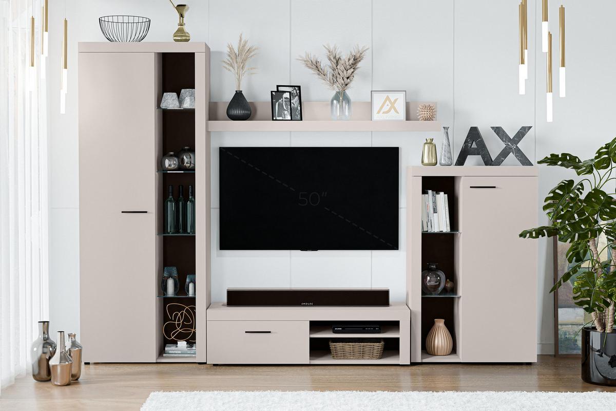 WOHNWAND Spacoro Beige 270/190/41 cm Wohnwand Modern ohne LED - Beige, Holzwerkstoff/Kunststoff (270/190/41cm) - AX Living
