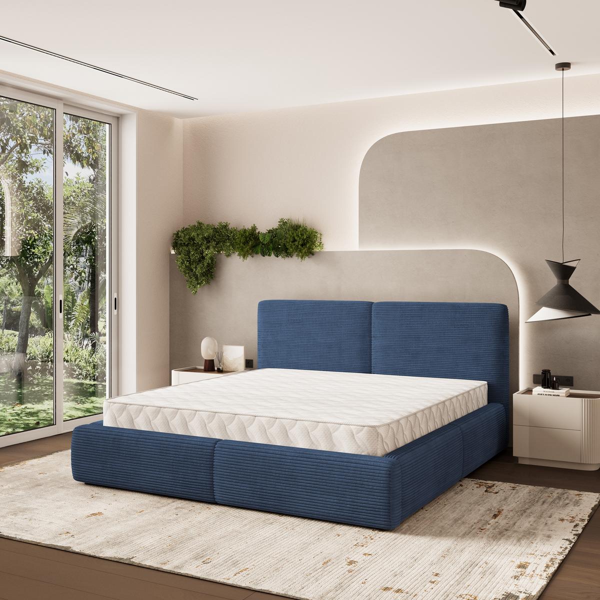 POLSTERBETT FELURO 160x200 cm mit Bettkästen - Blau - Blau, Holz (160/200cm) - MASSENO
