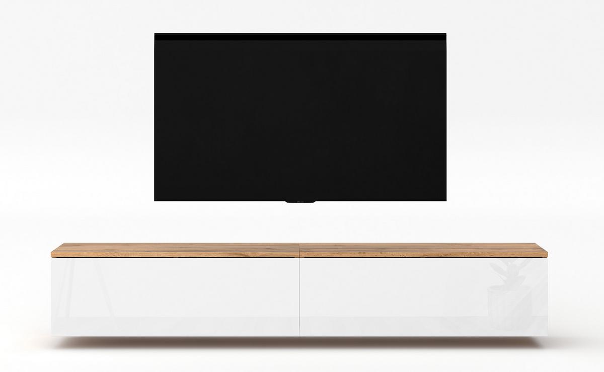 LOWBOARD Loriano 2x100 Eiche Wotan, Weiß Hochglanz 200/34/32 cm – TV Bank - Braun/Weiß, Holzwerkstoff/Kunststoff (200/34/32cm) - AX Living