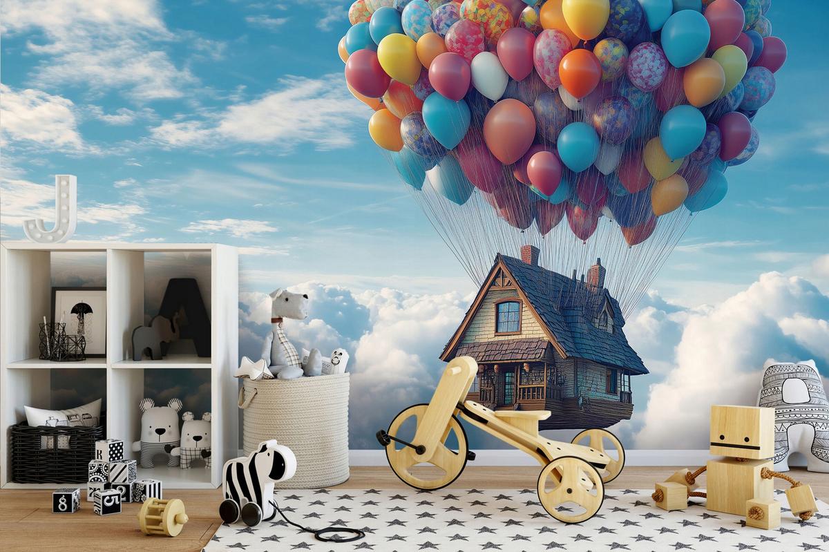 FOTOTAPETE Kinderzimmer Mädchen Märchenhafte Luftballons Himmel 150x105 - Multicolor, Papier (150/105cm) - Wallarena
