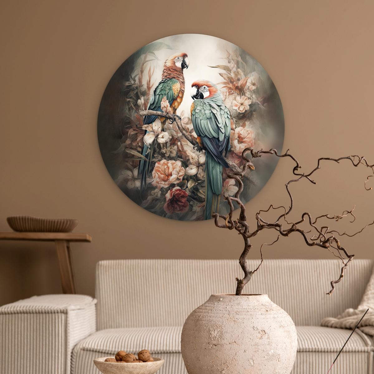 WANDBILD Papageien - Vögel - Natur - Blumen Wanddeko Schlafzimmer 60x60 cm - Baltimorefarben, Kunststoff (60/60cm) - MuchoWow