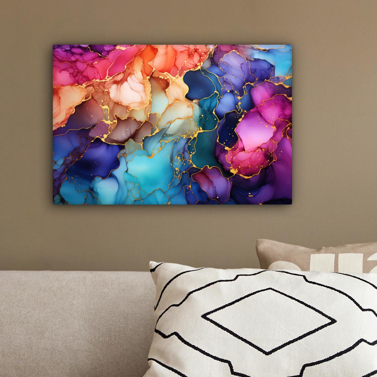 LEINWANDBILD Marmor - Bunt - Abstrakt Deko Schlafzimmer 30x20 cm - Multicolor, Textil (30/20cm) - MuchoWow