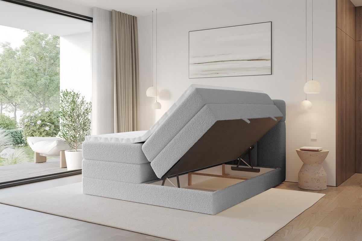 BOXBETT mit Matratze H3/H4 - FAMA KING - 140x200 cm Hellgrau Quelle - Hellgrau, Holzwerkstoff (140/200cm) - ALTDECOR