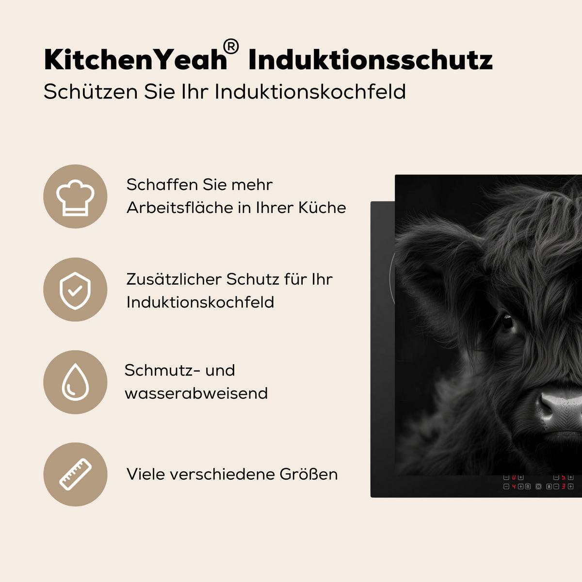 HERDABDECKPLATTE Scottish Highlander - Schwarz - Kalb - Kuh Abdeckung Ceranfeld 57.6x51.6 cm - Schwarz, Kunststoff (57.6/51.6/0.2cm) - MuchoWow