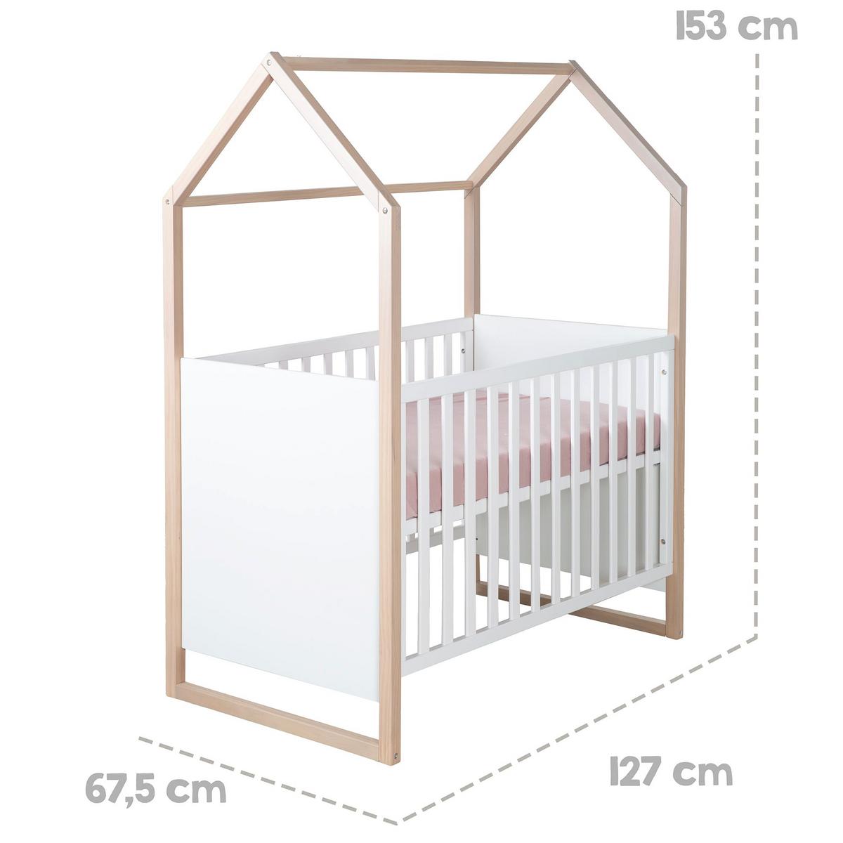 2-IN-1 BABY- & BEISTELLBETT Cabane 60 x 120 cm - Eichefarben/Weiß, Holz (60/120cm) - Roba