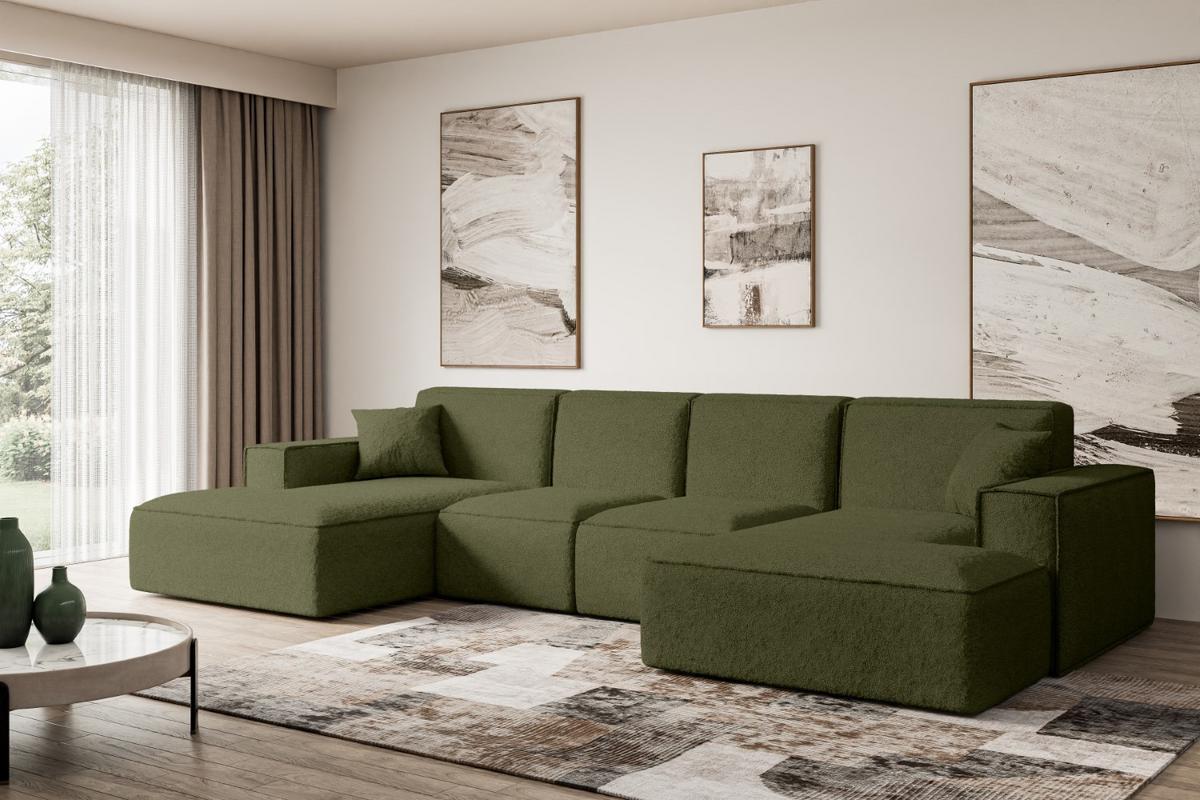 WOHNLANDSCHAFT SIERRA-U - 349x169x80 cm Grün Bouclé - Schwarz/Grün, Holzwerkstoff/Kunststoff (349/80/169cm) - ALTDECOR