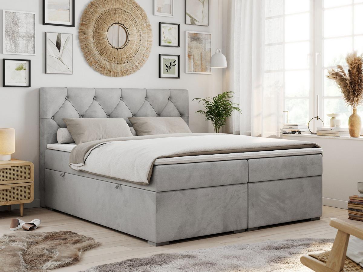 BOXBETT ALDA 140/200 Hellgrau Velvet - H4 - Hellgrau, Holz/Textil (140/200cm) - MKS