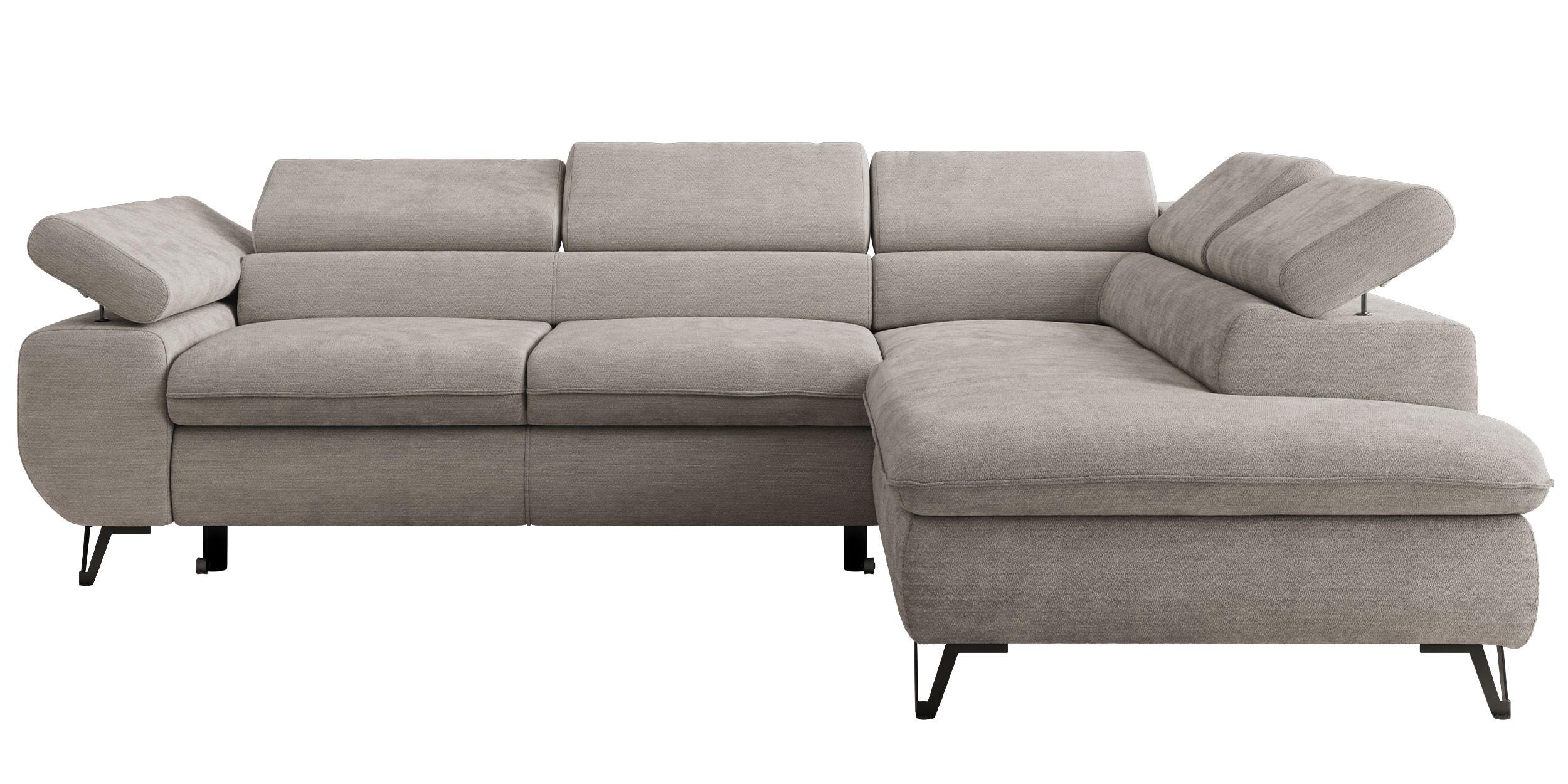 ECKSOFA PABLO L Hellgrau Schenille glatt - Rechts Seite - Hellgrau/Schwarz, Textil/Metall (273/208cm) - MKS