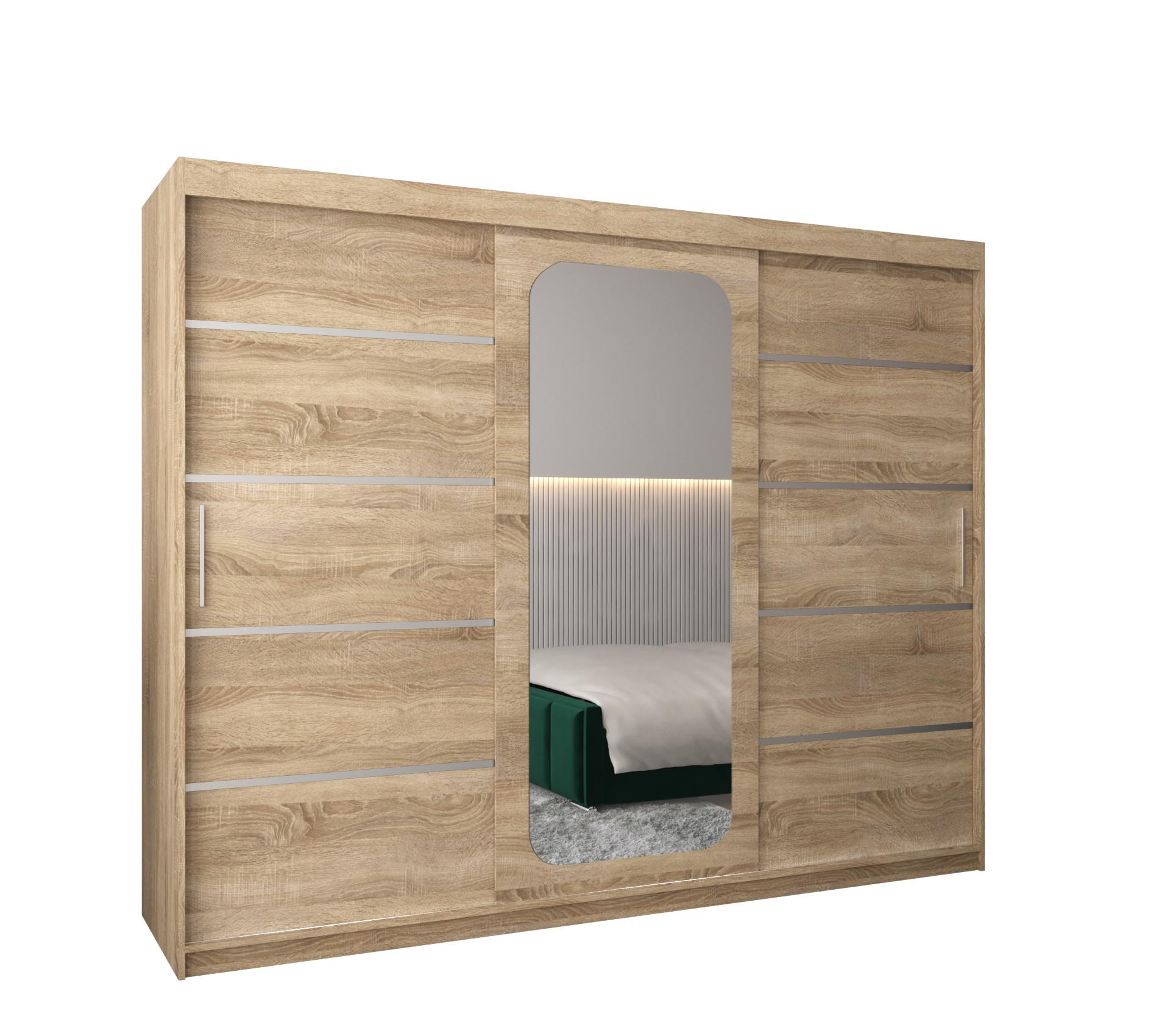SCHWEBETÜRENSCHRANK 200/250/62 3-türig - Silberfarben/Sonoma Eiche, Holz/Kunststoff (250/200/62cm) - MÖBEL KRYSPOL