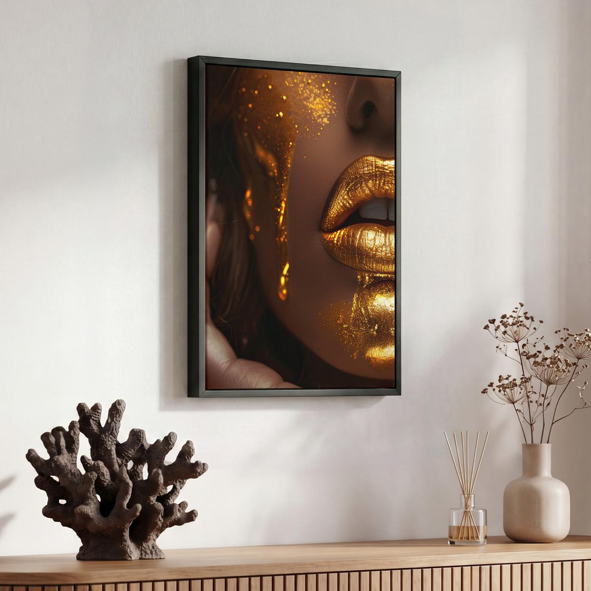 LEINWAND Bilder mit Rahmen - Frau - Gold - Luxus - Porträt - 30x40 - Goldfarben, Textil (30/40cm) - MuchoWow