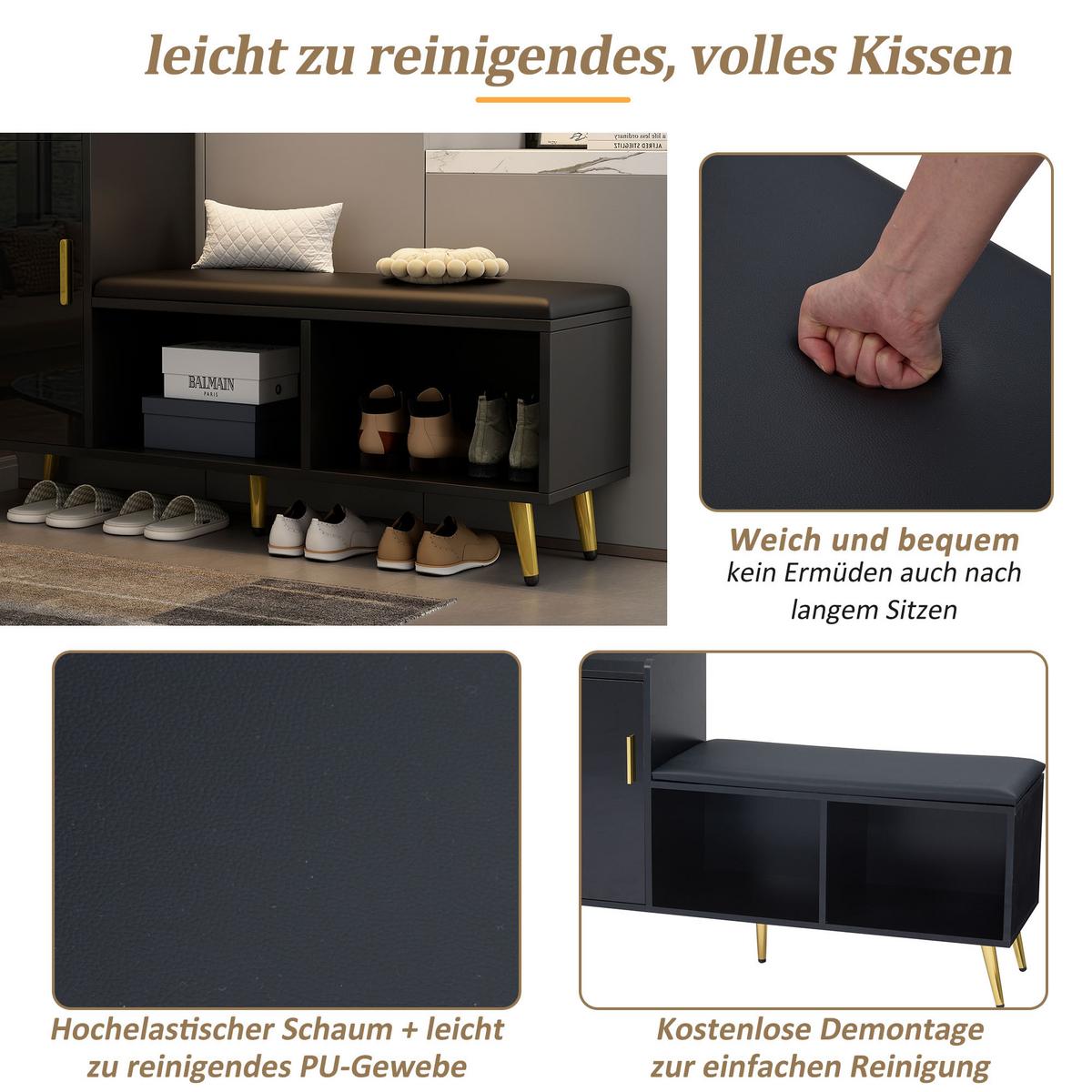 SCHUHSCHRANK Schwarz 120/35/71.5 CM - Schwarz, Holzwerkstoff (35/72/120cm) - Urban Meuble