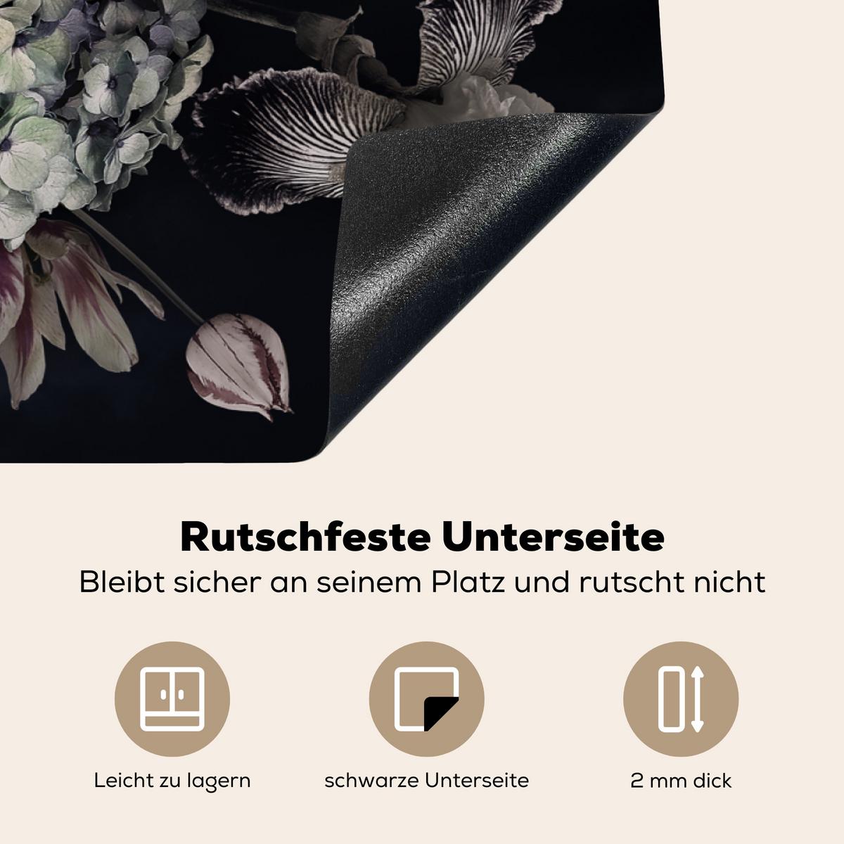 HERDABDECKPLATTE Blumen - Vintage - Pastell - Rosa - Weiß Ceranfeldabdeckung 85x52 cm - Altrosa, Kunststoff (85/52/0.2cm) - MuchoWow