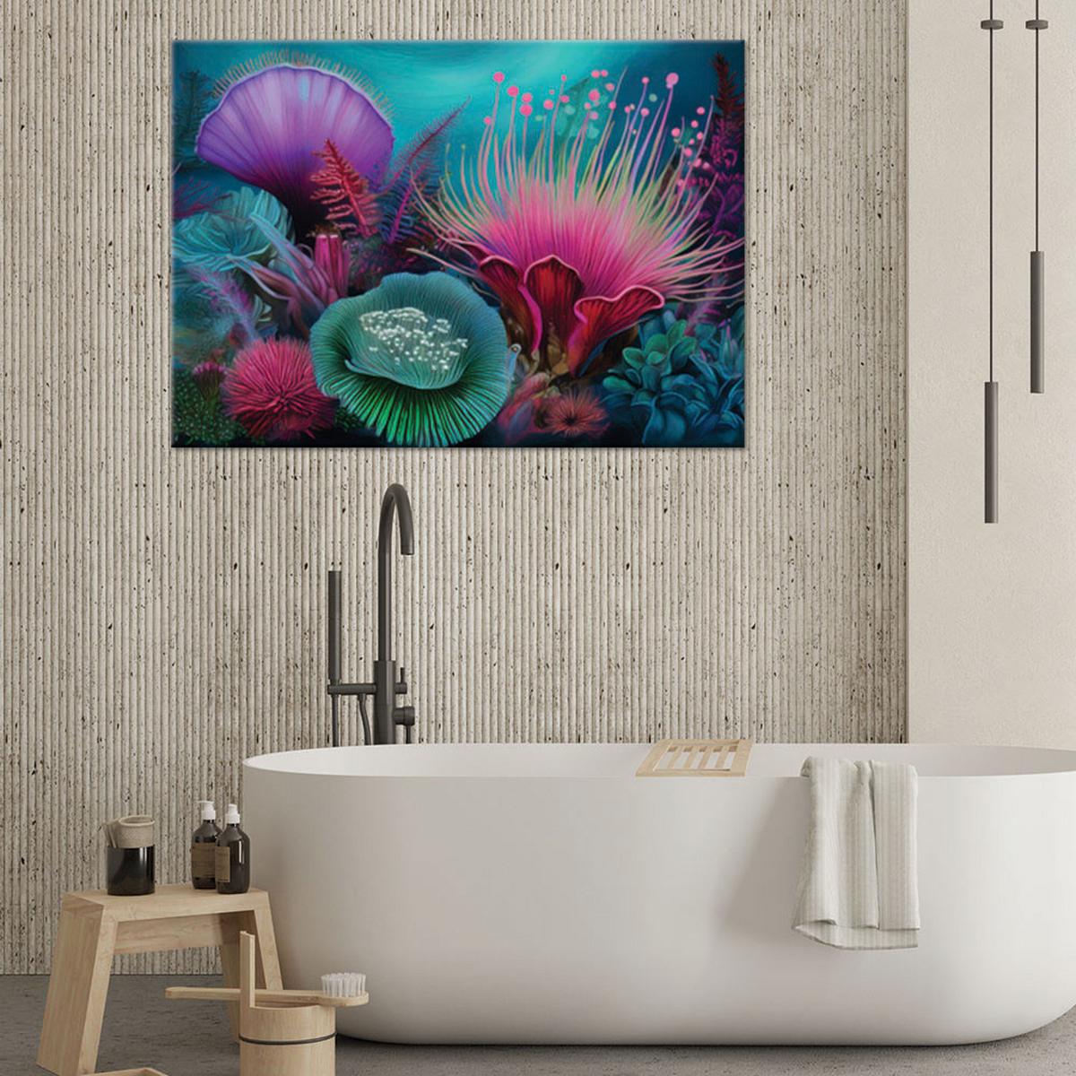 LEINWANDBILD Korallenriff-Meerespflanzen 90x60cm - Türkis, Textil (90/60cm) - Feeby