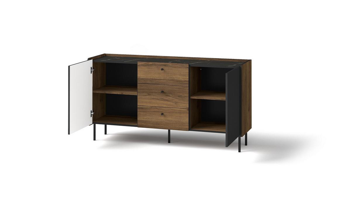 KOMMODE KREON 150/78,6/40cm mit 3 Schubladen 2 Türen Braun - Schwarz/Braun, Holzwerkstoff (150/78.6/40cm) - MASSENO