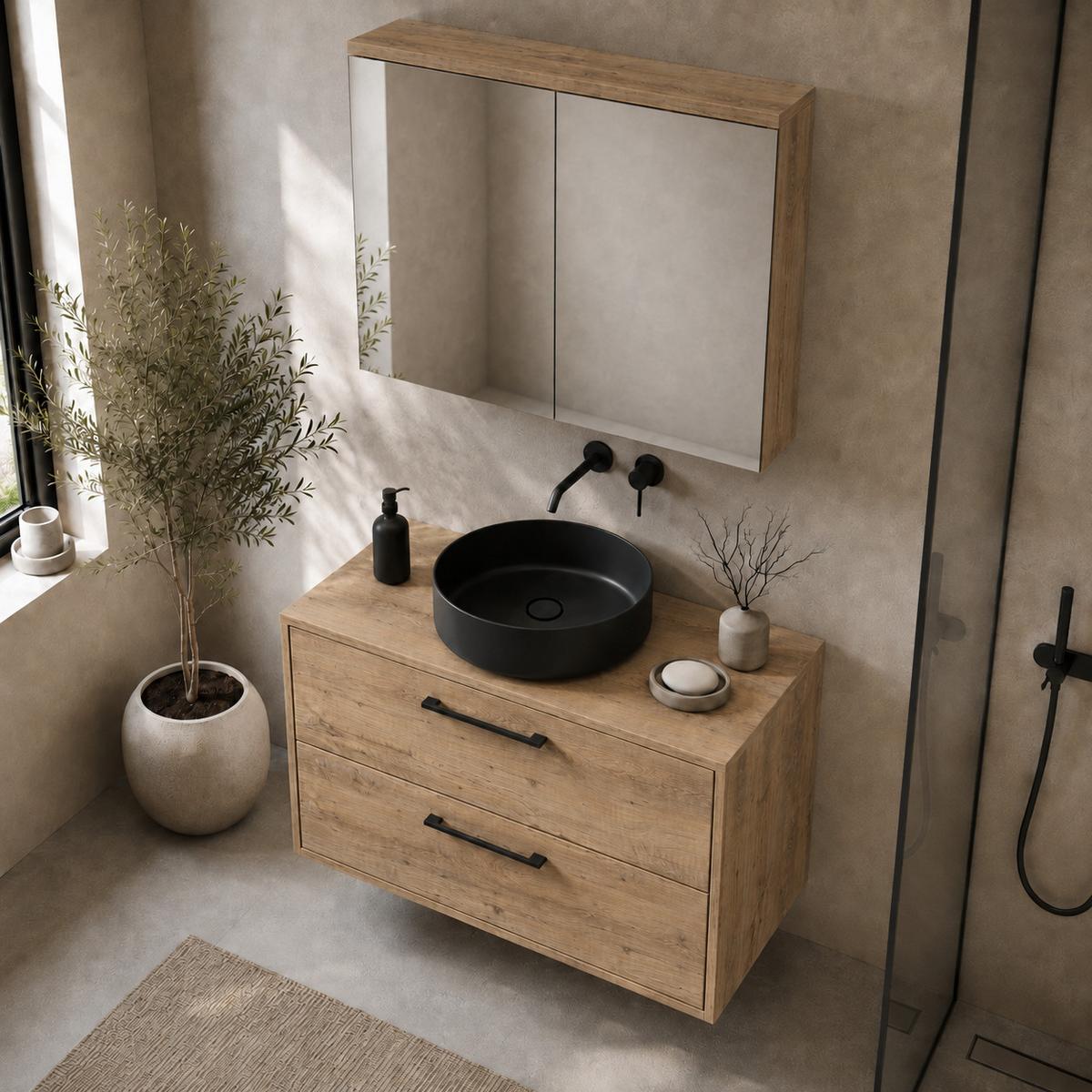BADMÖBEL-SET Florence 2 Teile Kastanien Eiche - 80 x 46 x 46 cm - Eichefarben, Holz (80/46/46cm) - Badplaats