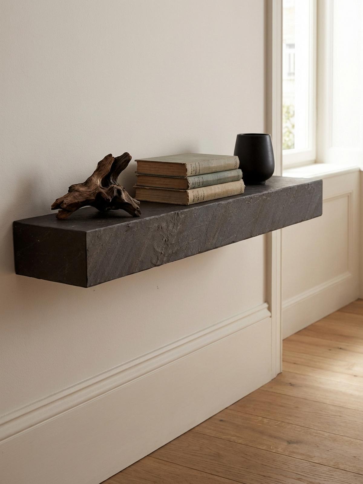 WANDREGAL Mango Massivholz Steinoptik Rechteckig Modern, Grau 90x20x10 cm - Grau, Holz (90/10/20cm) - KADIMA DESIGN