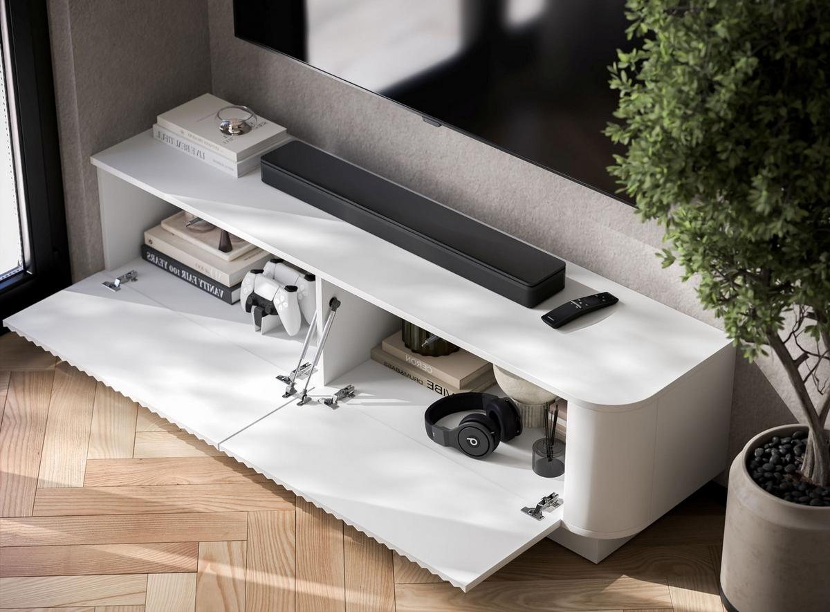 TV-LOWBOARD Aurora Weiß matt 140 cm mit Sockel - Weiß, Holzwerkstoff (140/37/35cm) - Meble Lindner