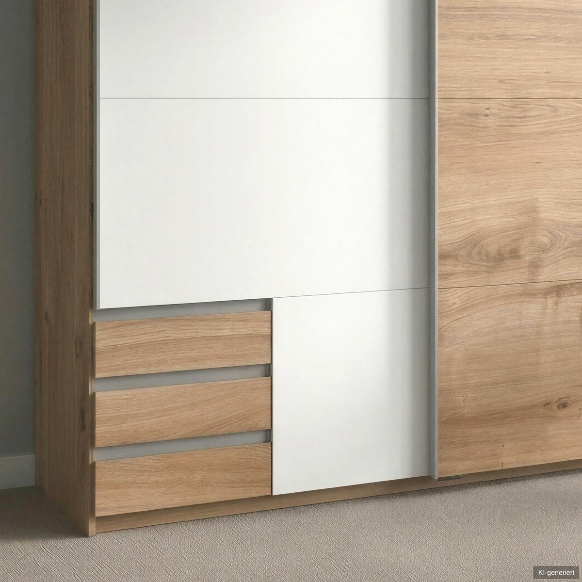 SCHWEBETÜRENSCHRANK 2-türig B179/H198/T65 cm, Kleiderschrank mit sichtbaren Schubkästen in Eiche Dekor, 1x Tür in Weiß / 22691 - Eichefarben/Alufarben, Holz/Holzwerkstoff (179/198/65cm) - luma-home