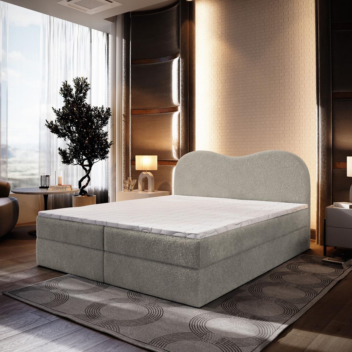 BOXBETT FLUVIA N 160x200 cm mit Matratze und Topper - Hellgrau - Hellgrau, Holz (160/200cm) - MASSENO