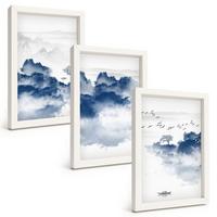 BILDER SET 3er Set - 20x30 cm Weißer Rahmen - Berge, Wolken, Bäume, Vögel - Weiß, Kunststoff (20/30cm) - TULUP