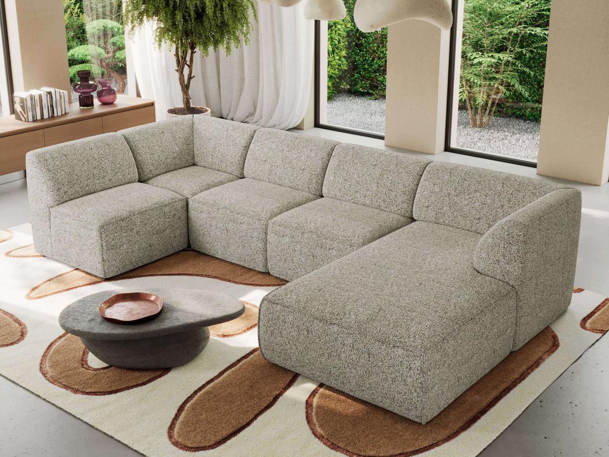 WOHNLANDSCHAFT MODARO U 6M - Beige Struktur - Rechts - Beige/Schwarz, Textil (345/78/180cm) - MKS