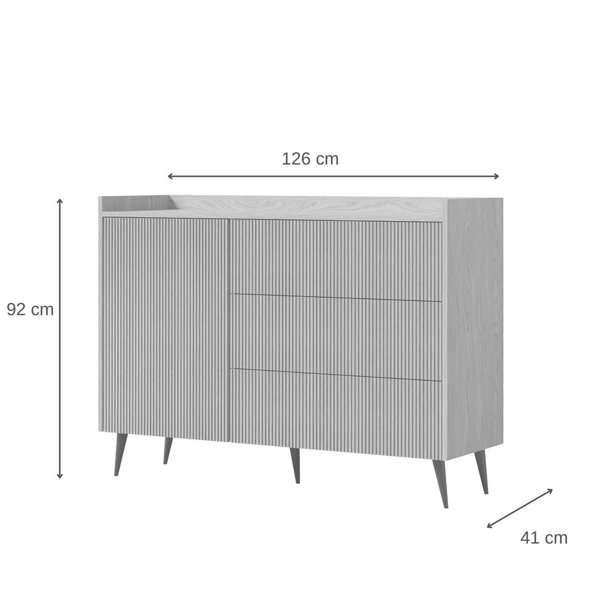 WOHNWAND Amfali 4-teilig –Lowboard, Kommode, Regal und Couchtisch, Push-to-open, Frühlings-Eiche - Eichefarben/Schwarz, Holzwerkstoff/Metall (150/180/41cm) - Beautysofa