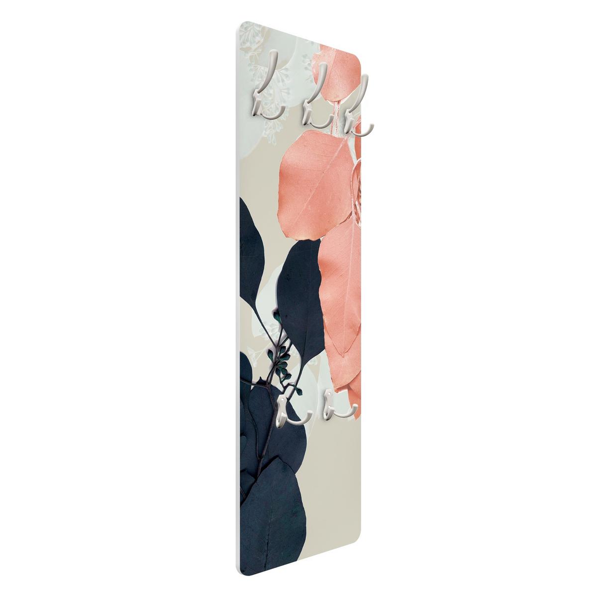 WANDGARDEROBE - Blätter Indigo & Rouge II 34/105 cm - Rosa, Holzwerkstoff (34/105/1.6cm) - Bilderwelten