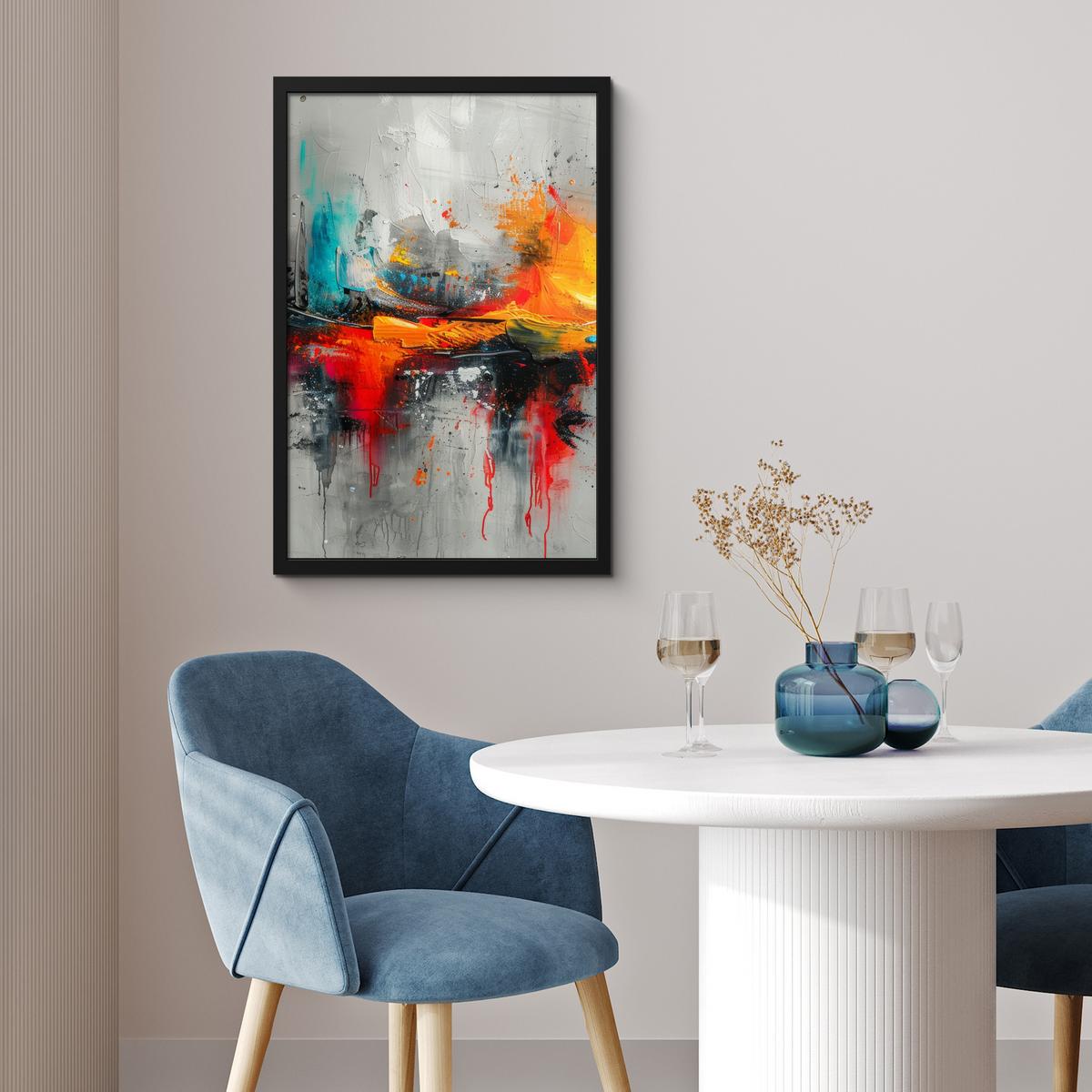 POSTER MIT RAHMEN Moderne Kunst - Orange - Grau - Abstrakt Bilder mit Rahmen 40x60 cm - Hellgrau, Papier (40/60cm) - MuchoWow