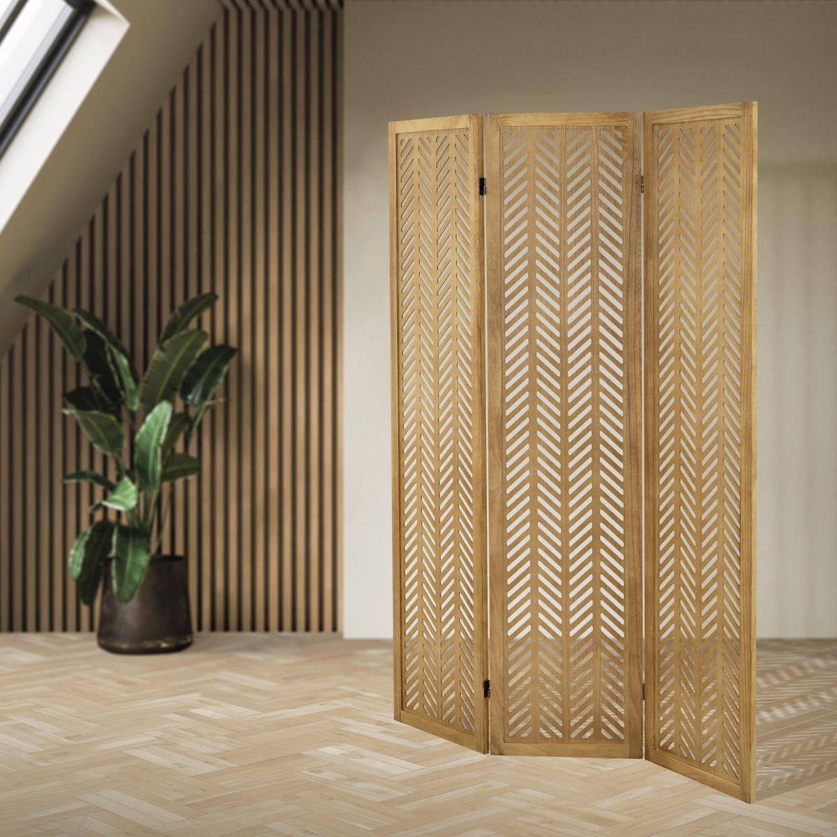 PARAVENT 3 teilig Kobe 170x121 cm Natur aus Holz - Braun, Holz (121/170/2cm) - ML-DESIGN